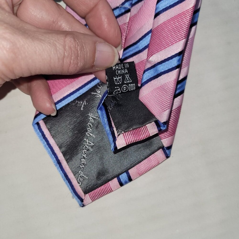 Jacob Alexander Tie Mens Necktie Pink Stiped Handmade Preppy Ken &‎ Barbie - Picture 5 of 7